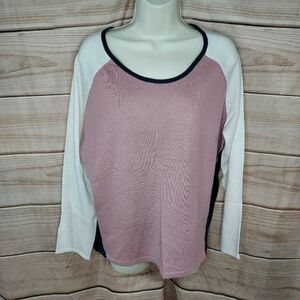 She + Sky sweater colorblock mauve lavender navy blue cream white L